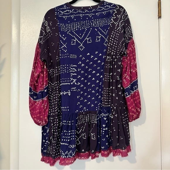 Free People Boho Shibori Patchwork Printed Long Sleeve Dress - Picture 5 of 8